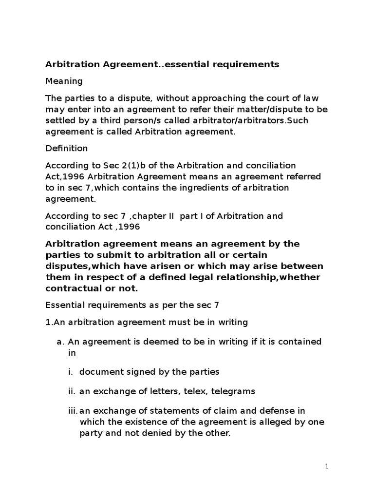 Essentials of an Arbitration Agreement | PDF | Arbitration | Common Law