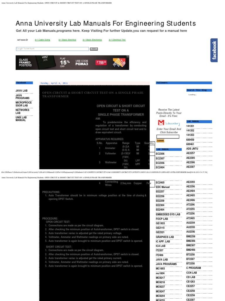 Anna University Lab Manuals For Engineering Students Open Circuit