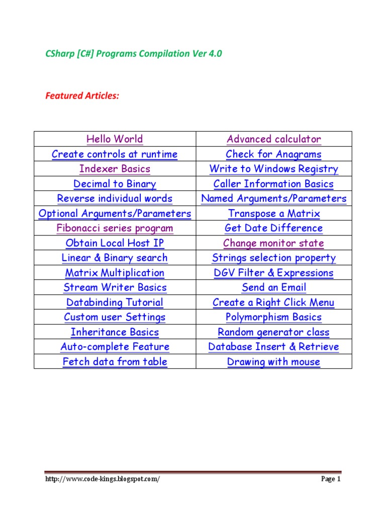 32 .Net C# CSharp Programs Version 4.0 | PDF | Parameter (Computer ...