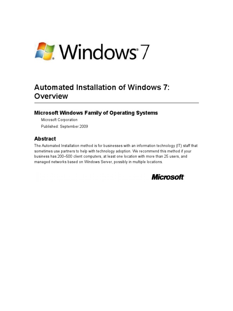 Automated Installation of Windows 7 Overview | PDF | Windows 7 ...