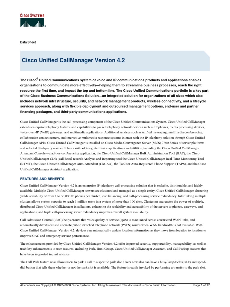 Cisco Unified CallManager 4.2 Overview | PDF | Voice Over Ip | Session ...