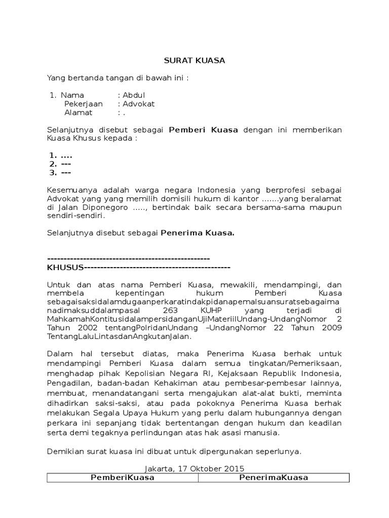 Surat Kuasa Pemeriksaan