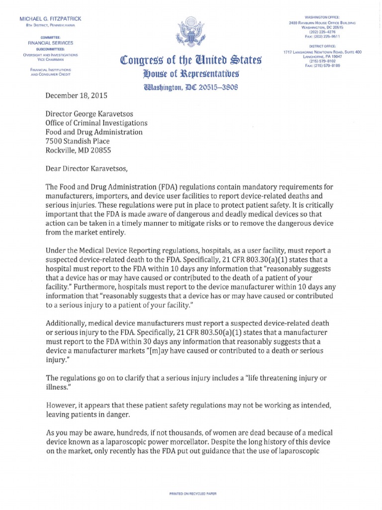 Letter To FDA Office of Criminal Investigations | PDF