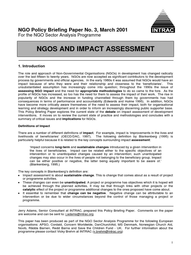 NGO Impact Assessment Methodologies | PDF | Non Governmental ...