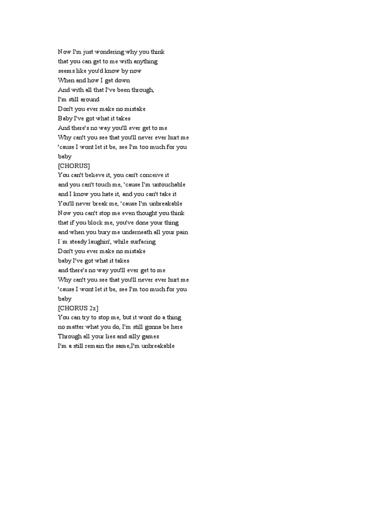 Unbreakable Song Lyrics Pdf Albums Dance Music