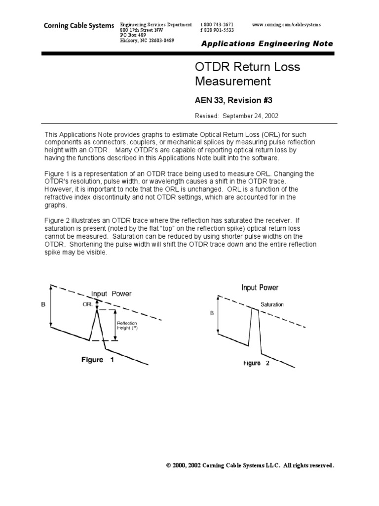 AEN033 OTDR Return Loss Measurement PDF Optical Fiber Waves