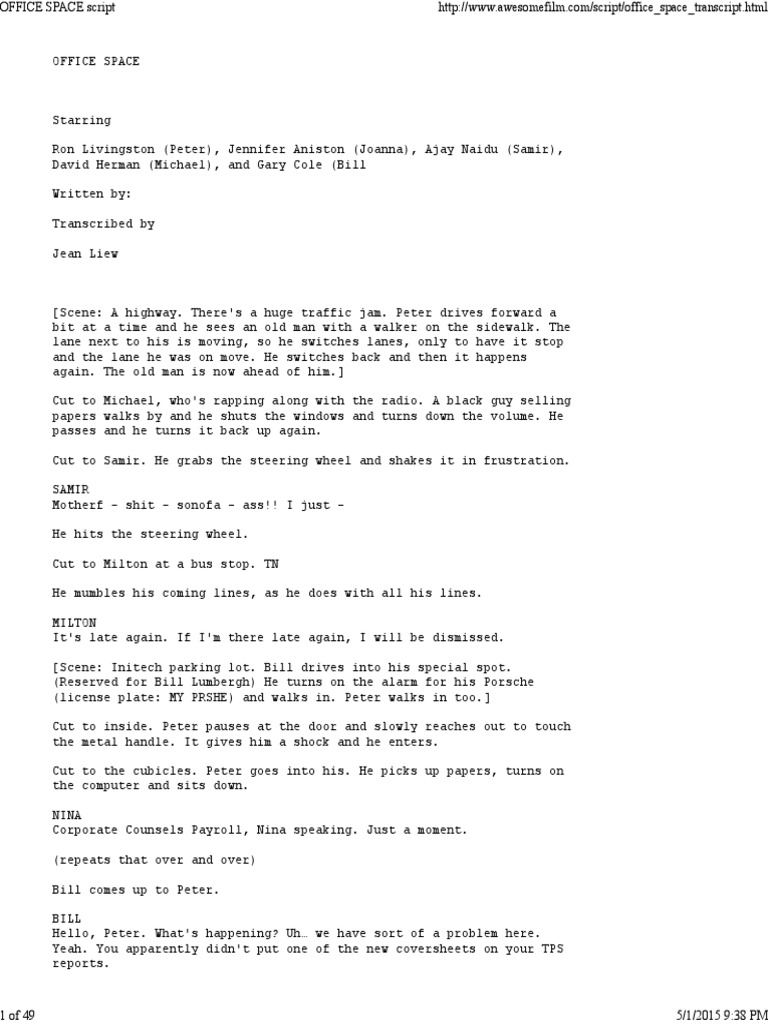 Office Space Script PDF Business