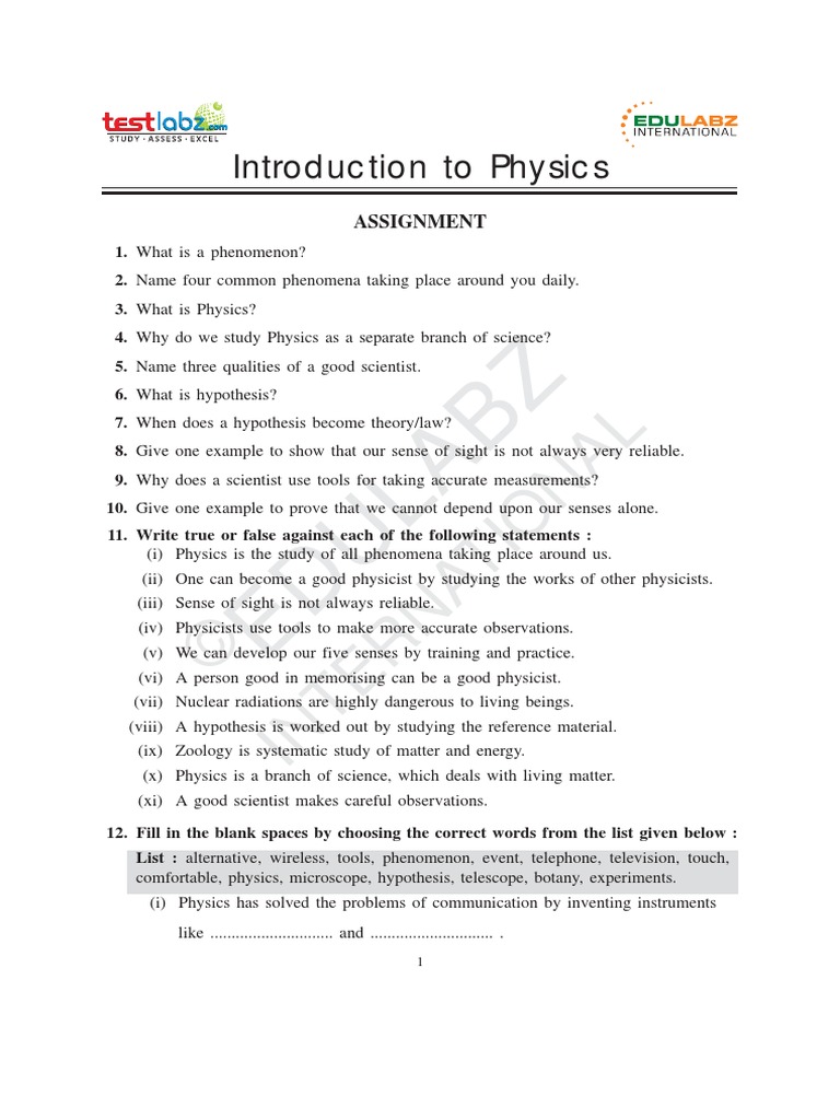 physics assignment pdf