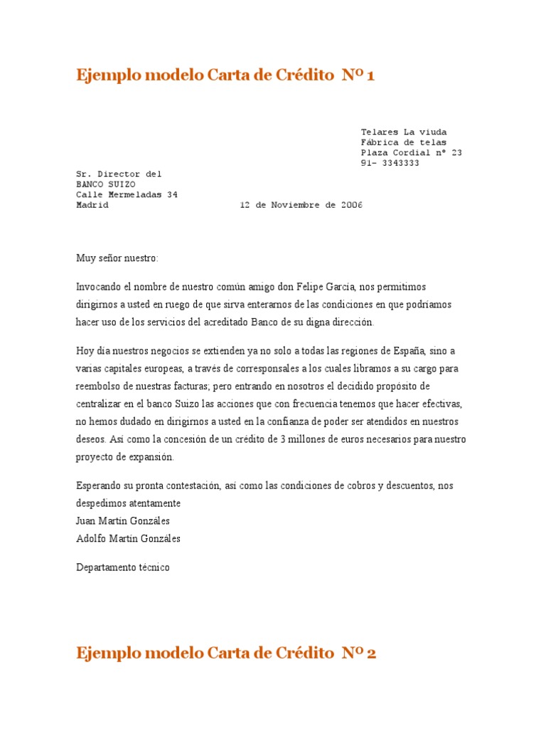 Ejemplo Modelo Carta de Crédito