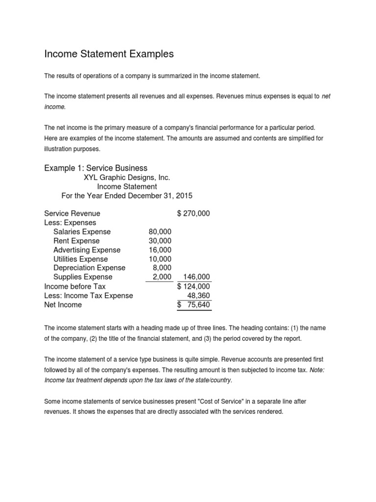 3 Statement Examples Expense Revenue