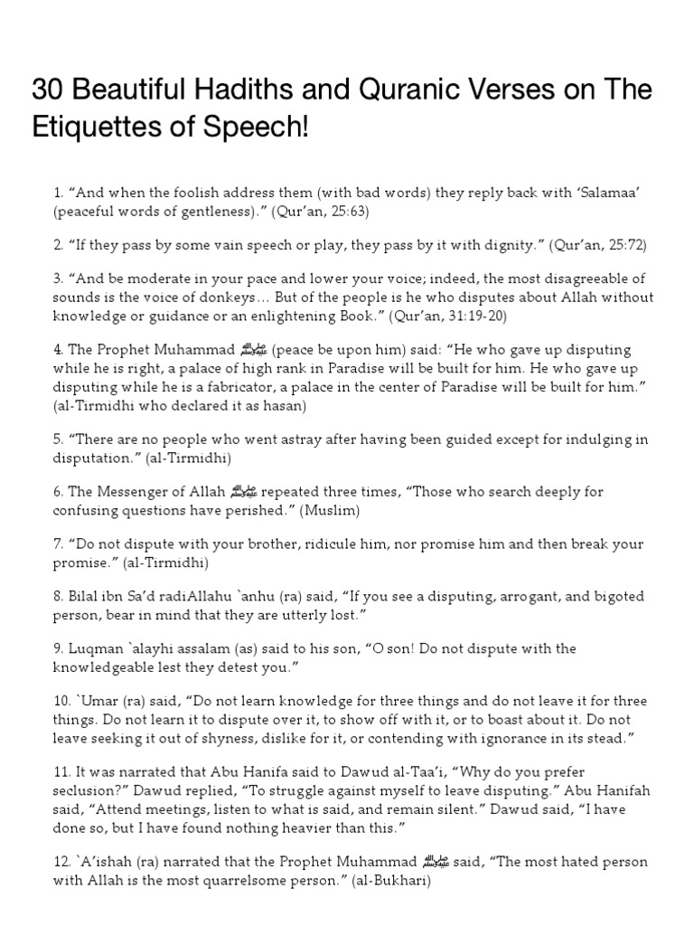 30 Beautiful Hadiths and Quranic Verses on Cultivating Positive Speech ...