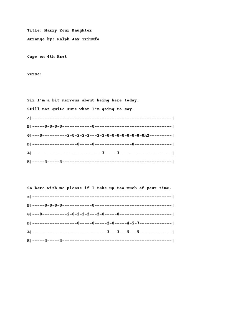 Marry Your Daughter Fingerstyle TAB PDF