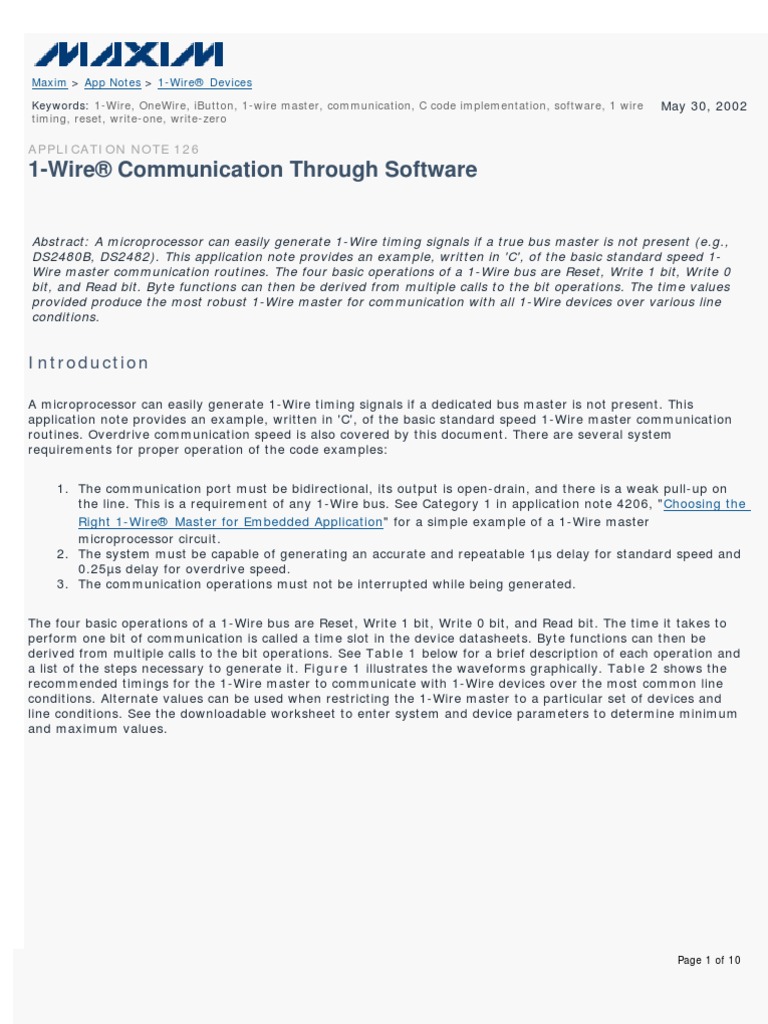 1-Wire® Communication Through Software | PDF | Integer (Computer ...