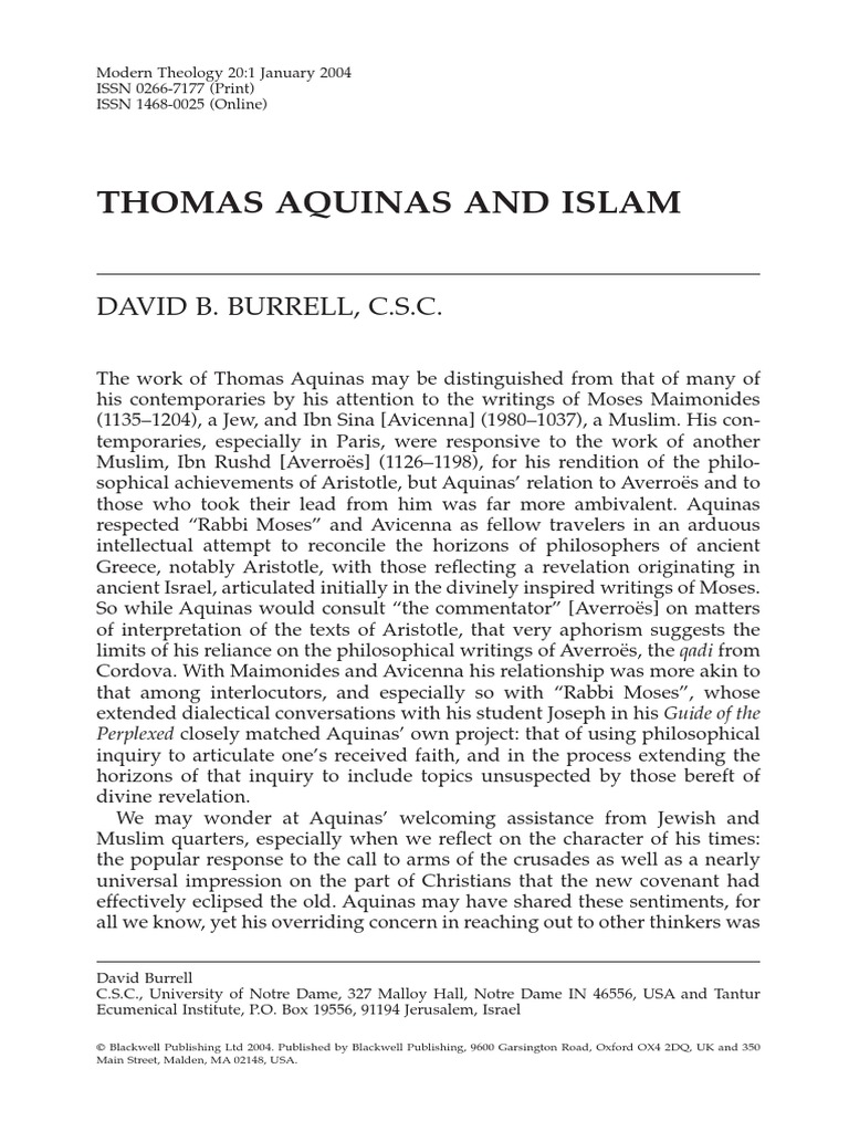 Thomas Aquinas and Islam PDF Thomas Aquinas Neoplatonism
