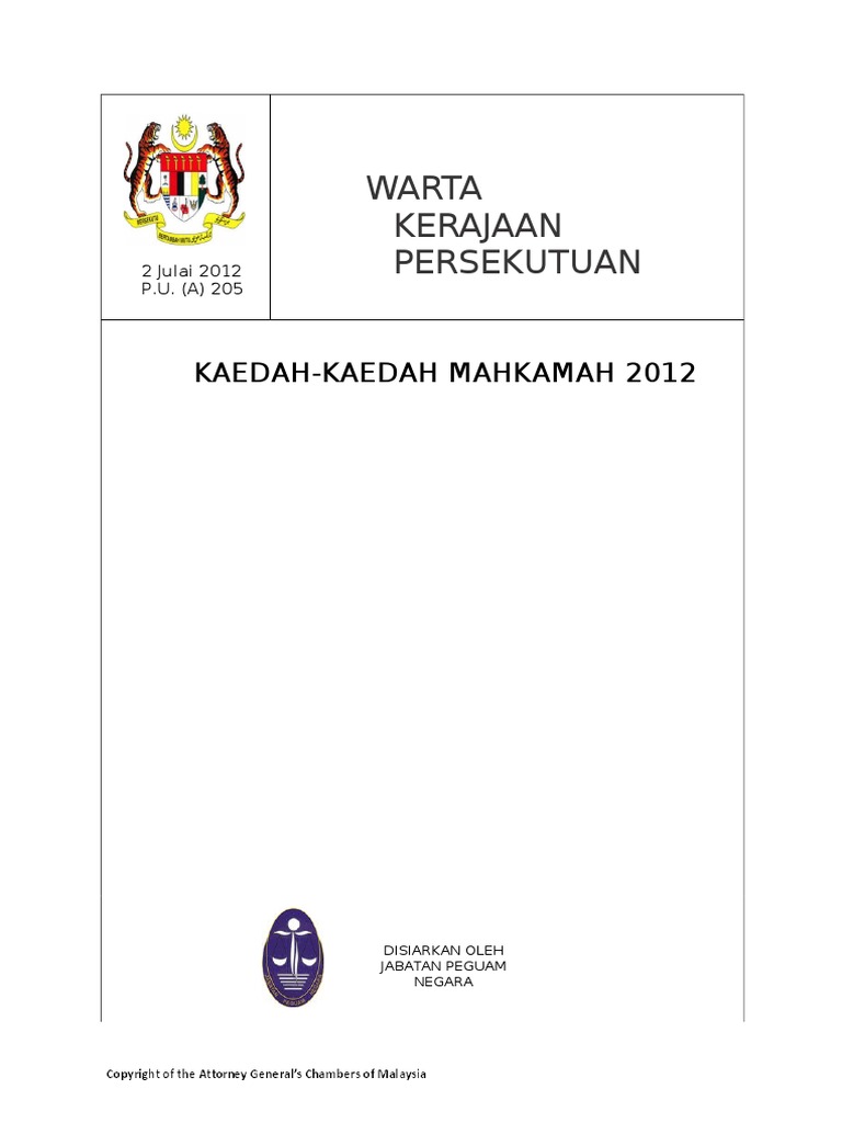 Kaedah Kaedah Mahkamah 2012 Pdf