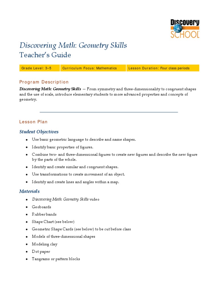 Discovering Math: Geometry Skills: Teacher's Guide | PDF | Shape ...