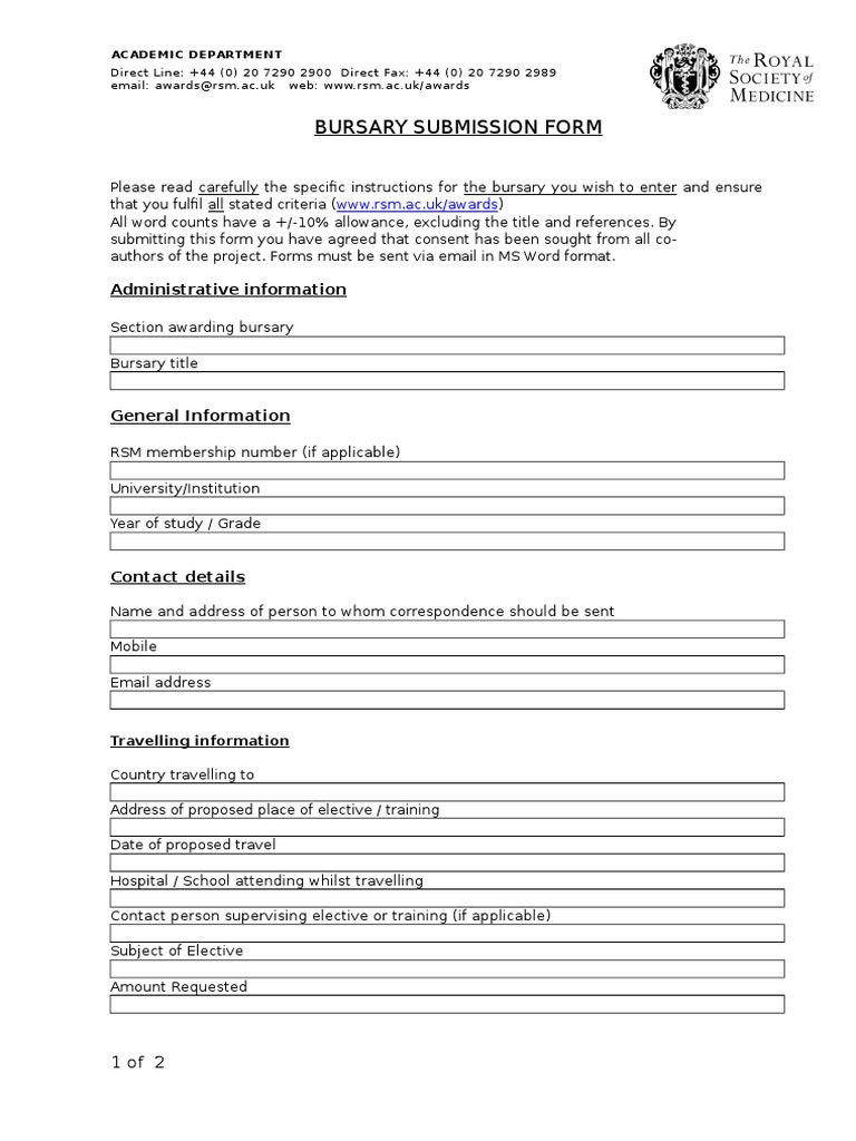 Bursary Submission Form Guidelines | PDF