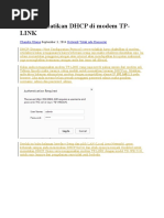 Cara Mematikan DHCP Di Modem TP