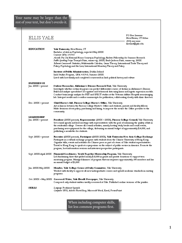 yale resume template pdf