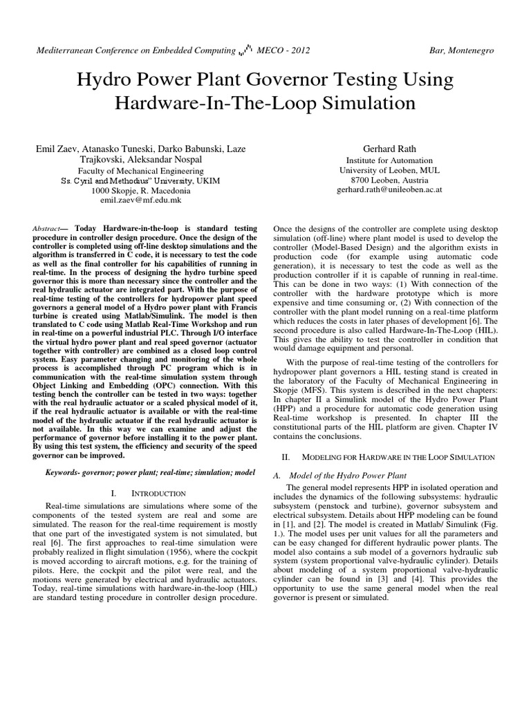 HIL Testing for Hydro Power Governors | PDF | Scada | Real Time Computing