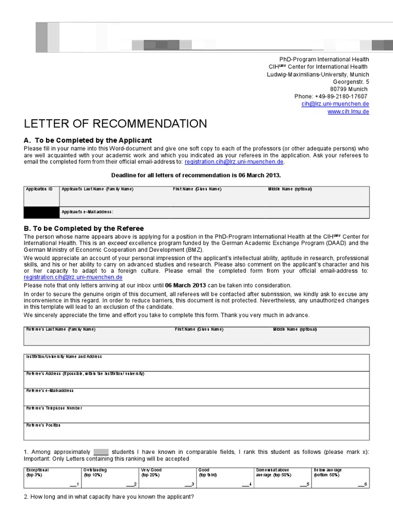PhD Recommendation Letter Template | PDF | Doctor Of Philosophy | Email