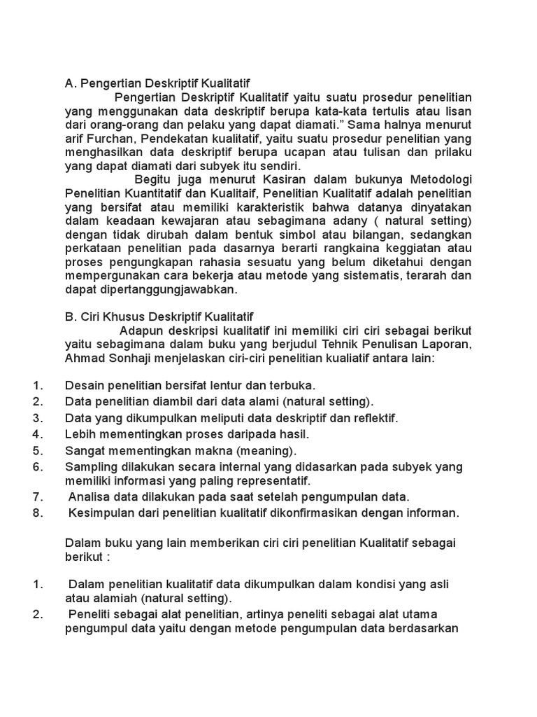 Pengertian Deskriptif Kualitatif