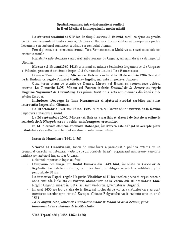 Spatial Romanesc Intre Diplomatie Si Conflict in Evul Mediu Si La ...