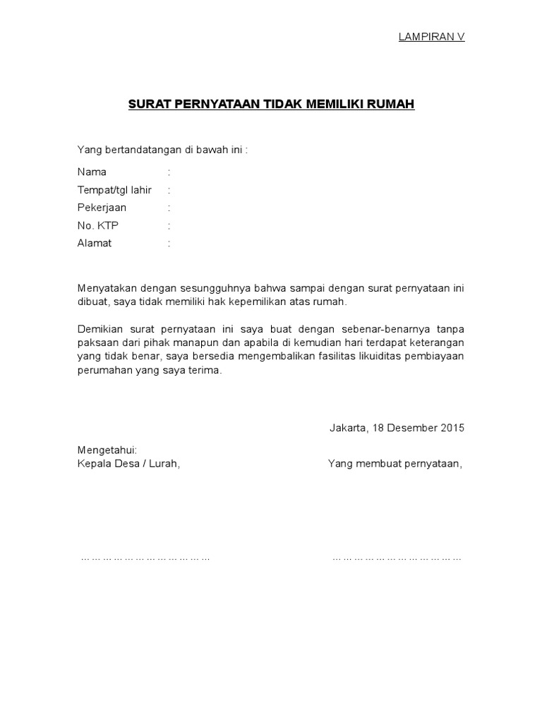 Contoh Surat Pernyataan Belum Memiliki Rumah Pdf  Kumpulan Surat Penting