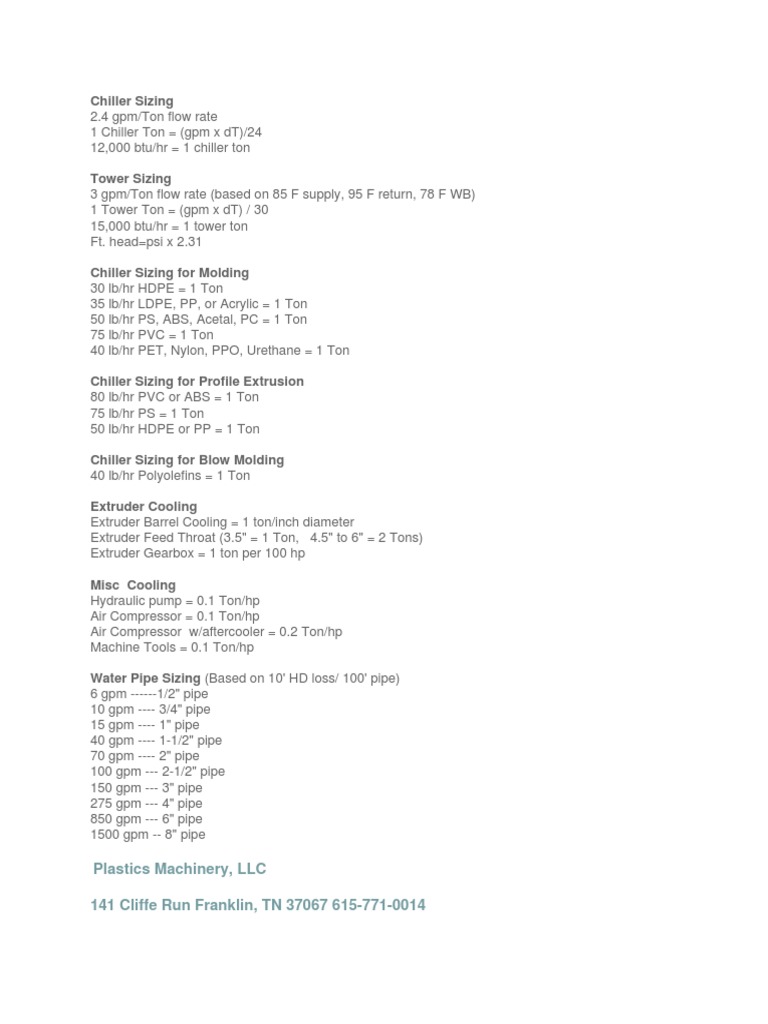 Chiller Sizing Guidelines for Plastics | PDF