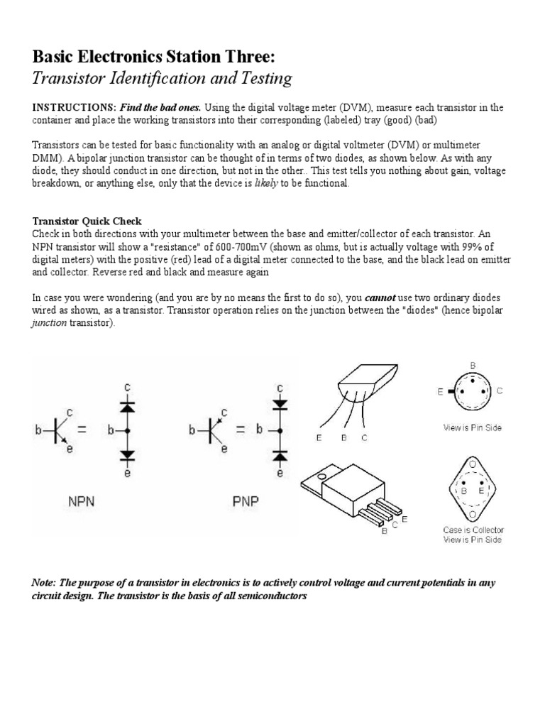 Transistor Testing Guide | PDF