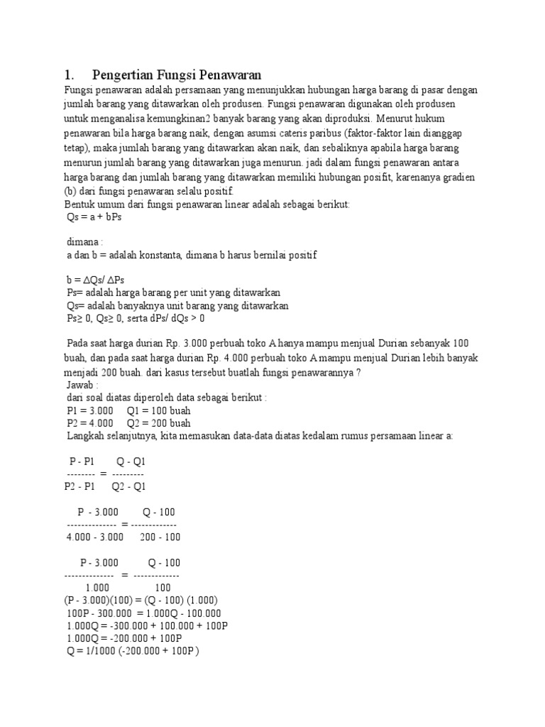 Fungsi Permintaan Penawaran Dan Keseimbangan Pasar