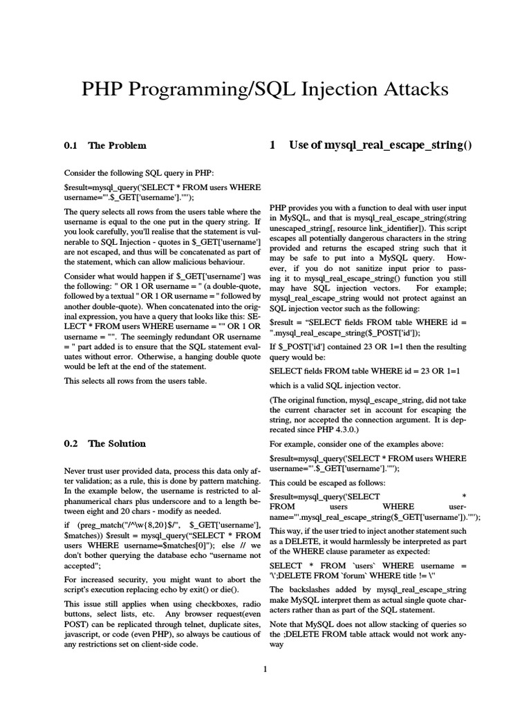 PHP Programming - SQL Injection Attacks | PDF | Databases | Data