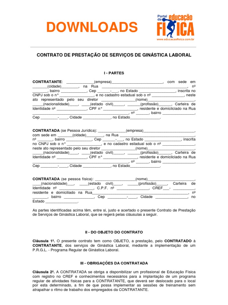 Modelo de Contrato Professor Ginastica Laboral
