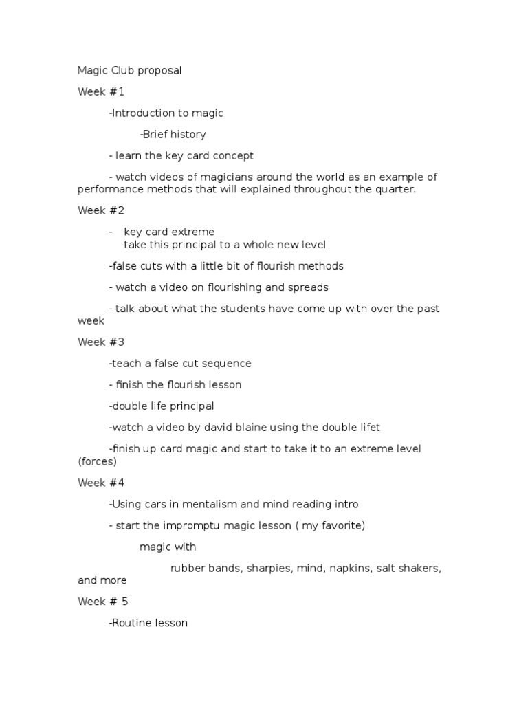 Magic Club Proposal Overview | PDF | Self-Improvement