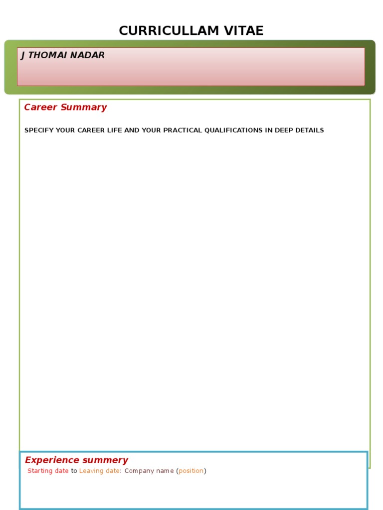 Comprehensive CV Template Guide | PDF