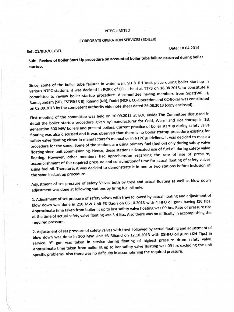 Revised Boiler Start Up Procedure For 500 MW BHEL Make Units PDF