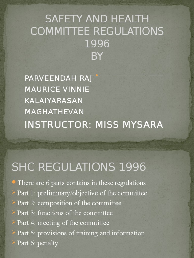 Safety and Health Committee Regulations 1996 Law Presentationzz PDF