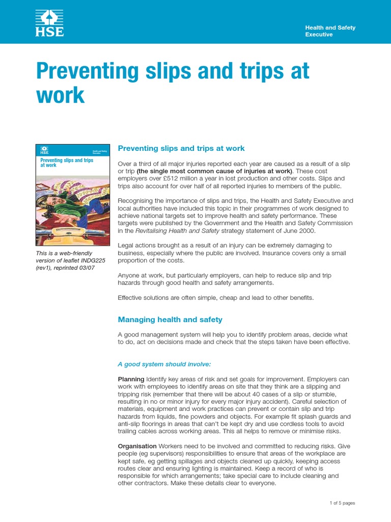 Indg225 Preventing Slips and Trips at Work Occupational Safety And
