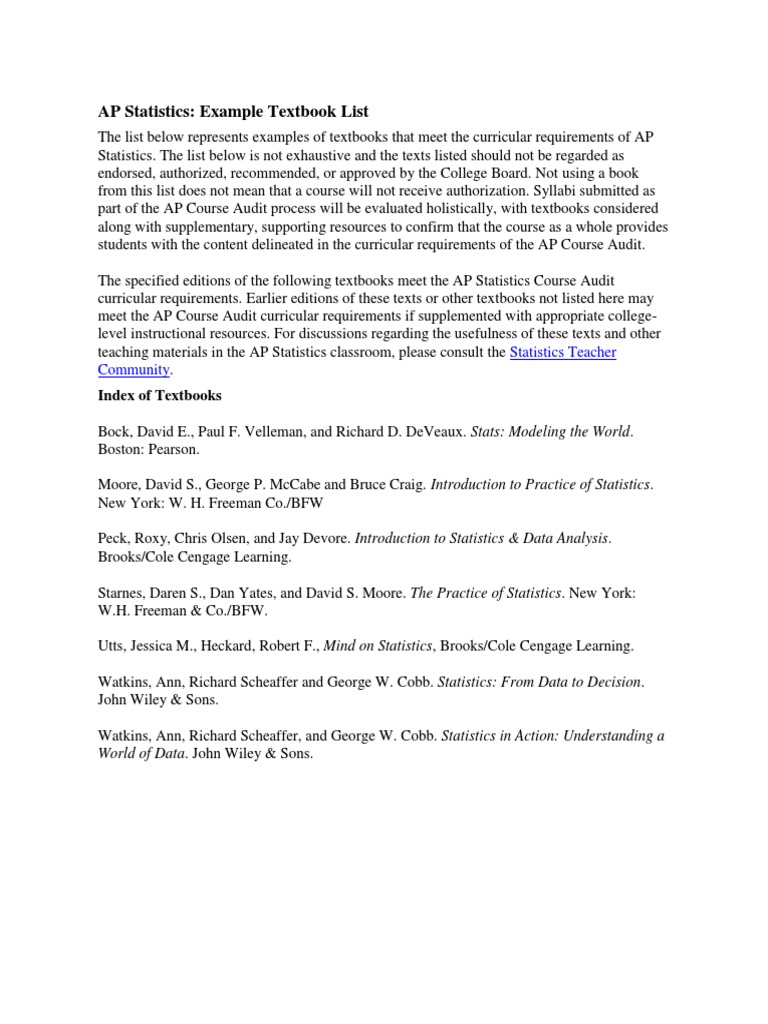 AP Statistics Textbook Lists | PDF | Career &amp; Growth | Wellness