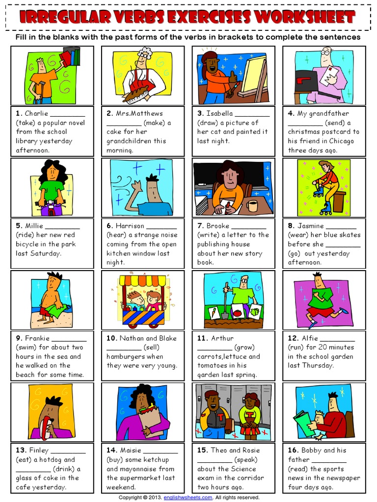 Irregular Verbs Exercises Fill in the Blanks Worksheet