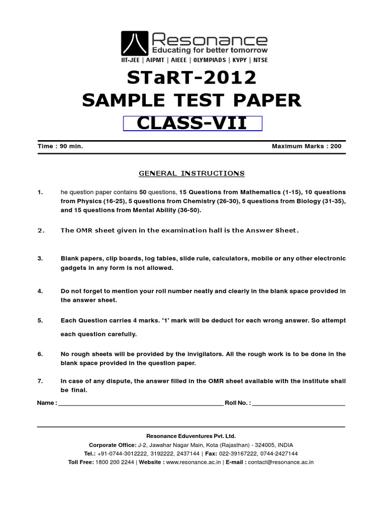 resostart sample paper