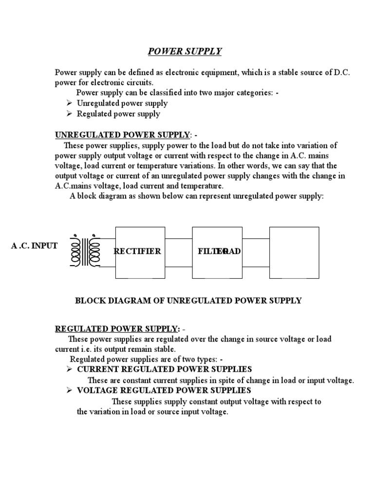 Block Diagram of Unregulated Power Supply PDF