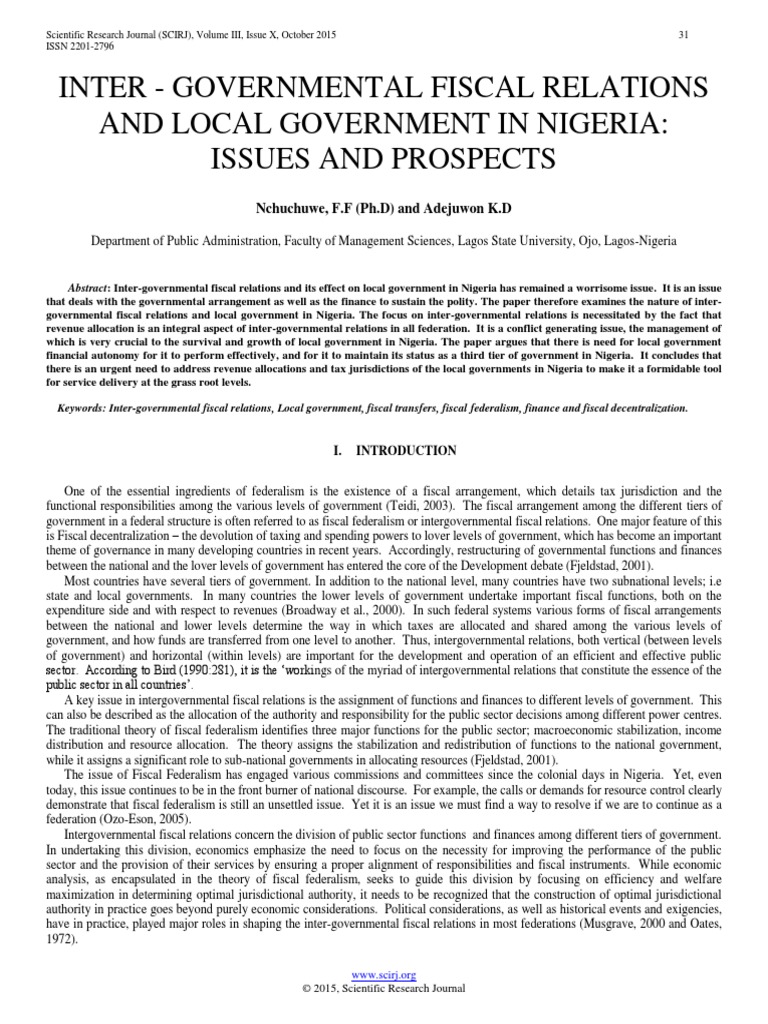 Inter - Governmental Fiscal Relations and Local Government in Nigeria ...