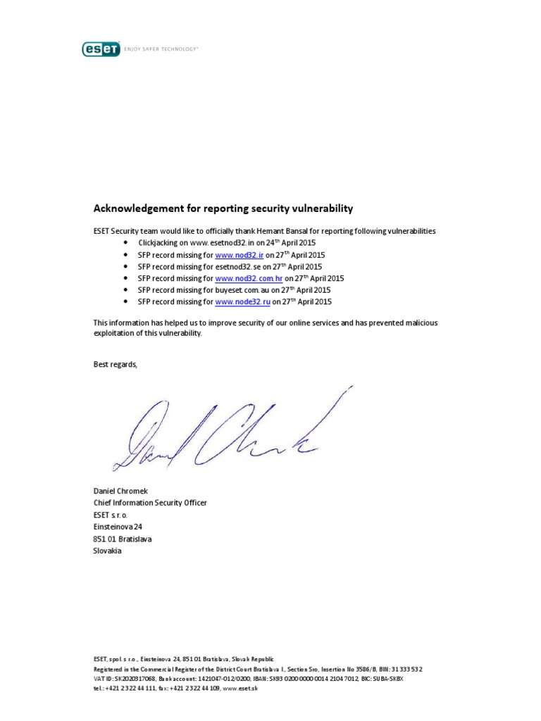 Acknowledgment of Security Vulnerabilities | PDF | Computers