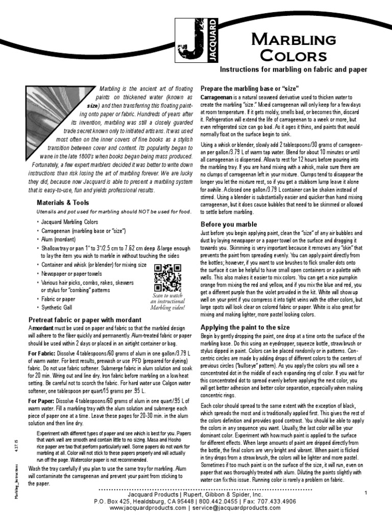 Marbling Kit Instructions PDF Paint Paper