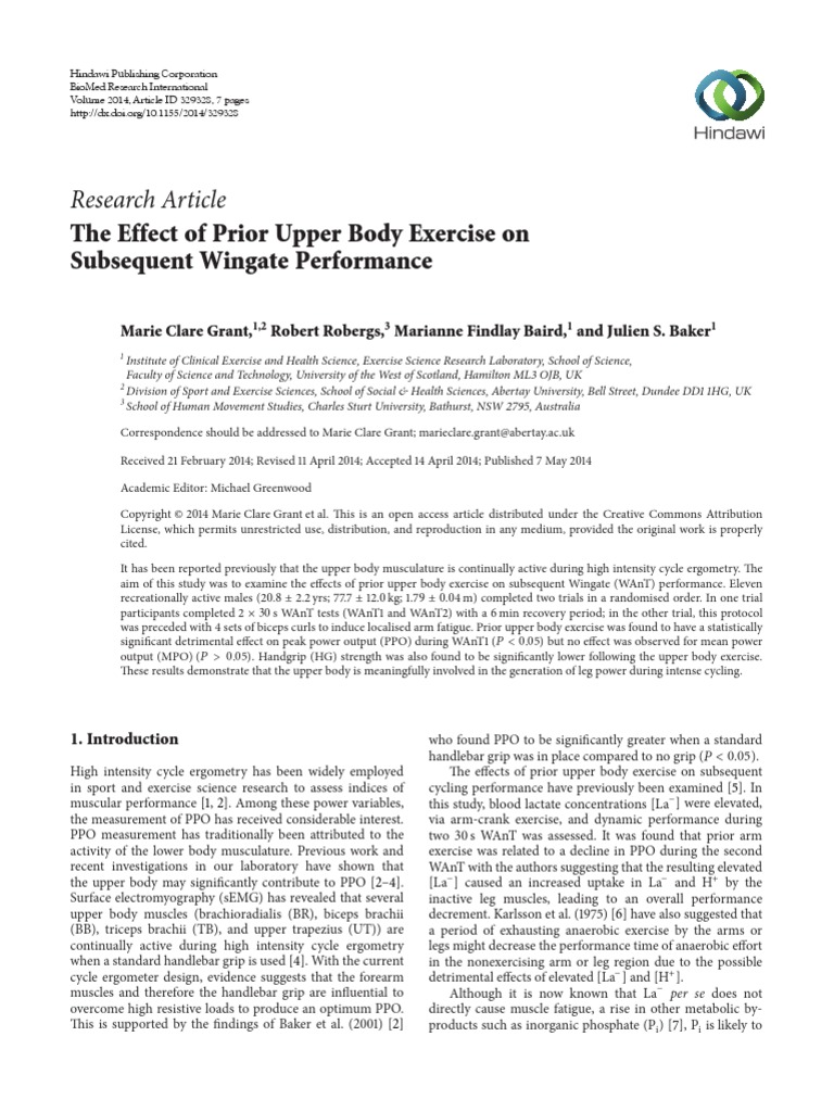 Upper Body Exercise Impact on Wingate Performance | PDF | Muscle ...