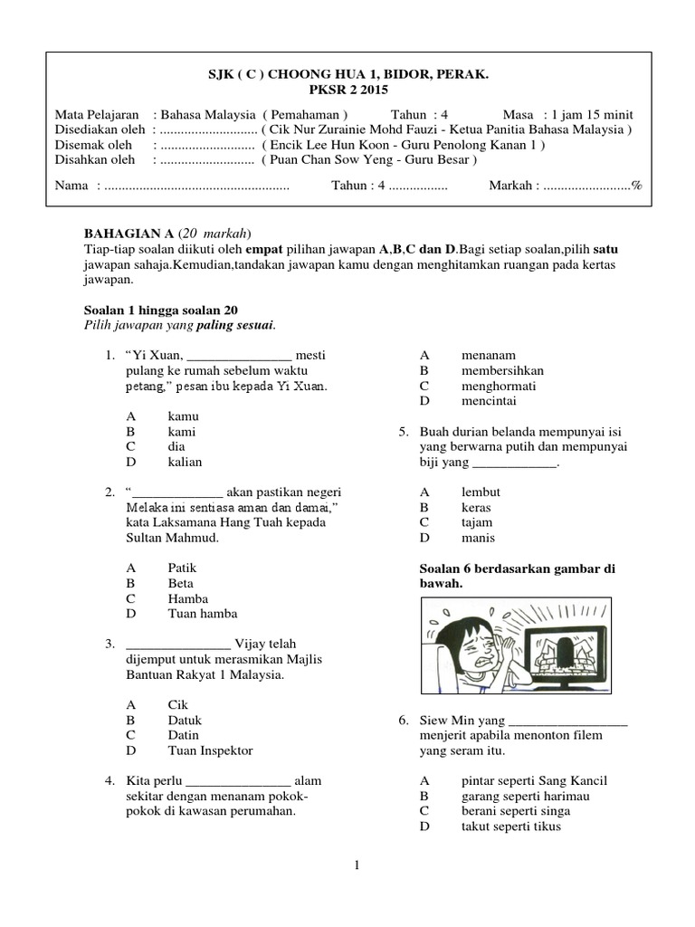Ujian Pemahaman Bahasa Malaysia Tahun 4 Sjk Pdf