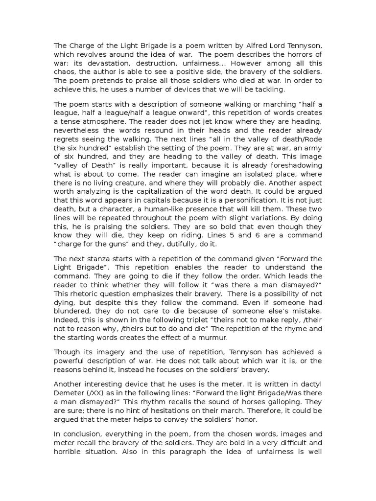 The Charge of The Light Brigade | PDF | Metre (Poetry) | Poetry