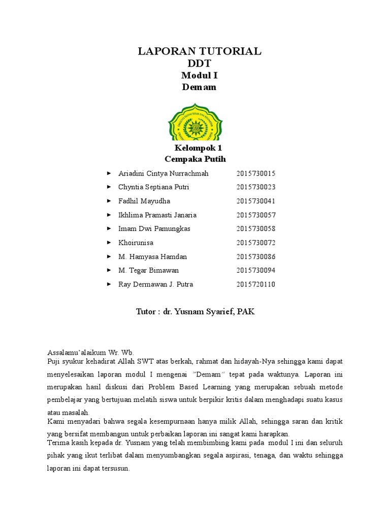 Laporan Tutorial Modul 1 Blok DDT Fkkumj | PDF