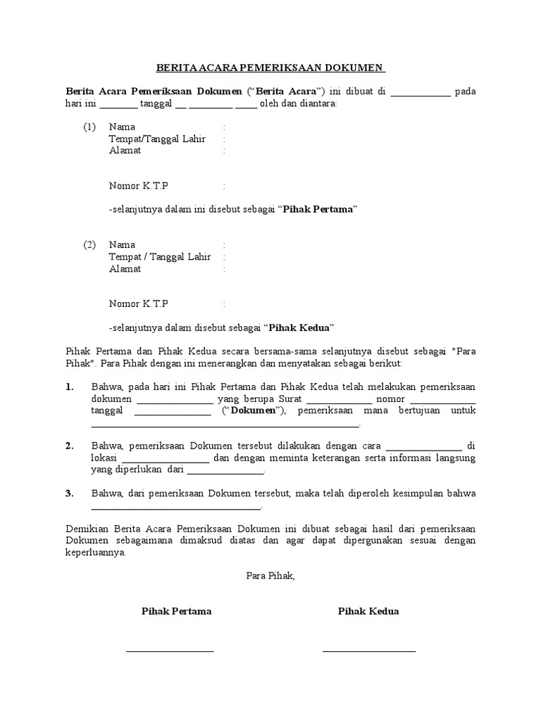 Format Berita Acara Pemeriksaan Dokumen